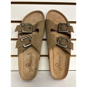 Yokono Women's Brown Leather Suede Wedge Sandals Size 9 Shoes Buckled Strap